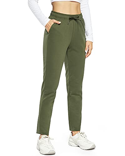 OUGES Damen Jogginghose Yoga Hose Baumwolle Sporthose Lang Freizeithose Trainingshose mit Taschen für Frauen(Olive,L) von OUGES