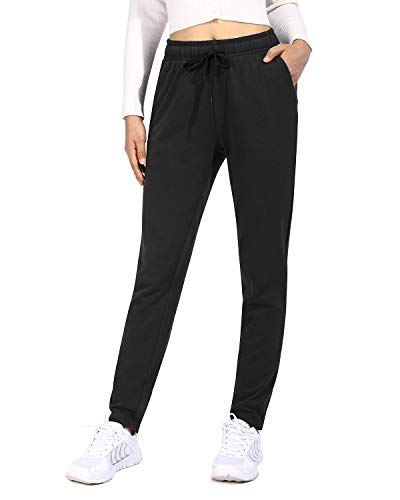 OUGES Jogginghose Damen Lang Baumwolle Sporthose Freizeithose Stretch Trainingshose Mit Taschen Schwarz S von OUGES