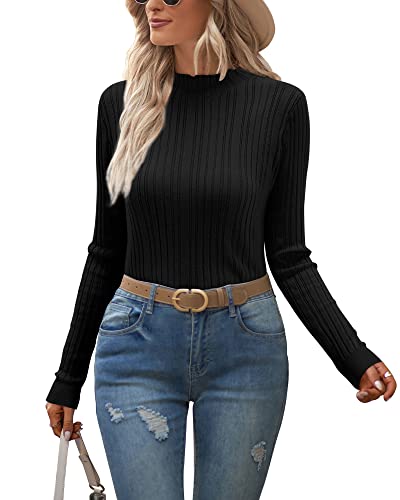 OUGES Rollkragenpullover Damen Schwarz Pullover Langarmshirt Winterpullover Turtleneck Pulli Herbst Winter Strickpullover von OUGES