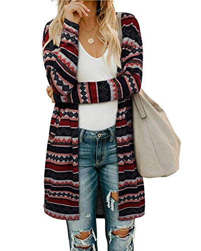 OUGES Damen Langarm StrickjackeLang Leicht Cardigan Casual Strickmantel mit Taschen(Color02,XXL) von OUGES