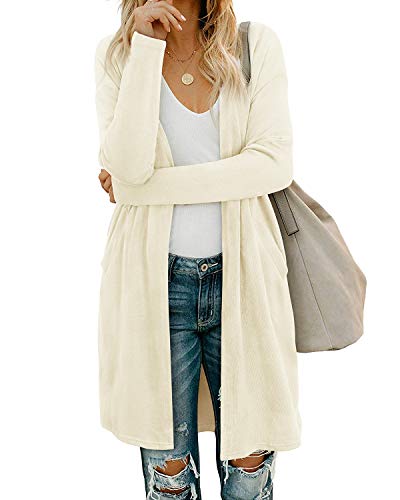 OUGES Strickjacken füR Damen Lang Cardigan Elegante Leicht Strickjacke Herbst Strickjackenpullover mit Taschen M von OUGES
