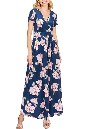 OUGES Damen Maxi Umstandskleider Lang Sommer Stillkleid V-Ausschnitt Kleider für Schwangere Lässiges Umstandsmode-XL von OUGES