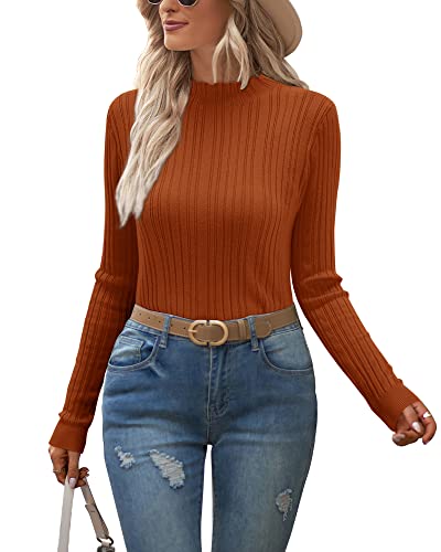 OUGES Pullover Damen Rollkragenpullover Langarm Pulli Winter Rolli Langarmshirt Eng Oberteile mit Stehkragen(Orange,L) von OUGES