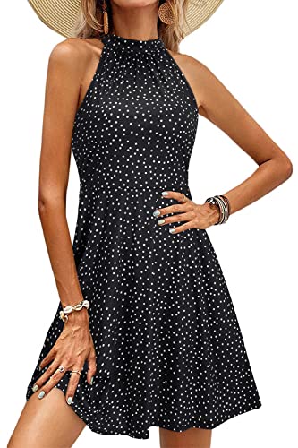 OUGES Damen Sommerkleid Neckholder Ärmellos A Linie Kleider Blumenmuster Baumwolle Kleid Knielang Cocktailkleid(Floral-39,S) von OUGES