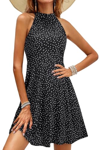 OUGES Sommerkleid Damen Knielang Neckholder Kleid Sommer Blumenmuster Elegant Cocktailkleid von OUGES