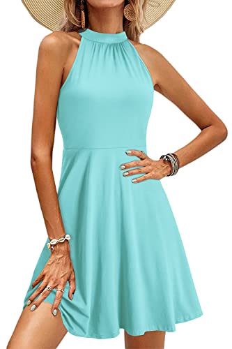 OUGES Sommerkleid Damen Knielang Neckholder Kleid Sommer Blumenmuster Elegant Cocktailkleid von OUGES