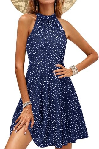 OUGES Sommerkleid Damen Knielang Neckholder Kleid Sommer Blumenmuster Elegant Cocktailkleid von OUGES