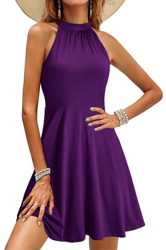 OUGES Sommerkleid Damen Knielang Neckholder Kleid Sommer Blumenmuster Elegant Cocktailkleid von OUGES