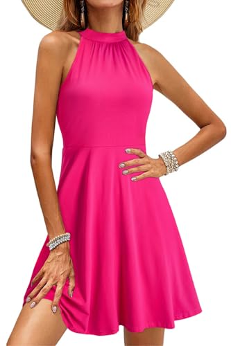 OUGES Sommerkleid Damen Knielang Neckholder Kleid Sommer Blumenmuster Elegant Cocktailkleid von OUGES