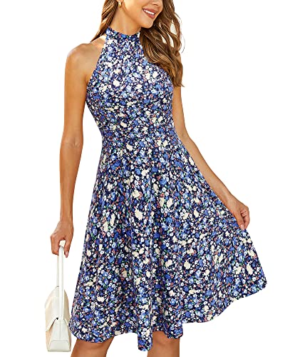 OUGES Sommerkleid Damen Knielang Neckholder Kleid Sommer Blumenmuster Elegant Cocktailkleid von OUGES