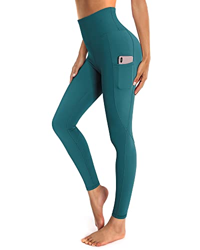 OUGES Damen Sport Leggings High Waist Leggins Yogahose Blickdichte Sporthose mit Taschen (Grün,S) von OUGES