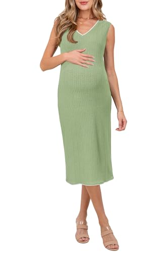 OUGES Damen Stillkleid Sommer V-Ausschnitt Ärmellos Umstandskleid Festlich Kleider für Schwangere Umstandsmode-S von OUGES