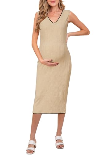 OUGES Damen Stillkleid Sommer V-Ausschnitt Ärmellos Umstandskleid Festlich Kleider für Schwangere Umstandsmode-XXL von OUGES