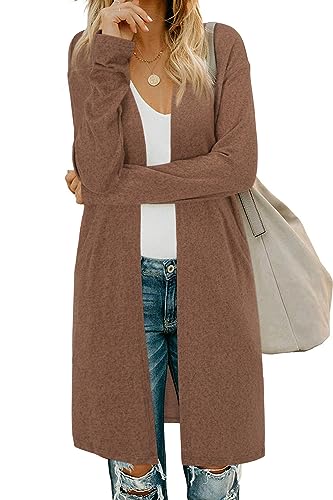 OUGES Strickjacken füR Damen Lang Cardigan Elegante Leicht Strickjacke Herbst Strickjackenpullover mit Taschen XL von OUGES