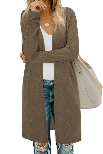OUGES Strickjacken füR Damen Lang Cardigan Elegante Leicht Strickjacke Herbst Strickjackenpullover mit Taschen XL von OUGES