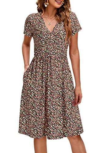 OUGES Damen V-Ausschnitt Kurzarm Sommer Blumen Umstandskleider Stillkleid mit Taschen(Floral B,XXL) von OUGES