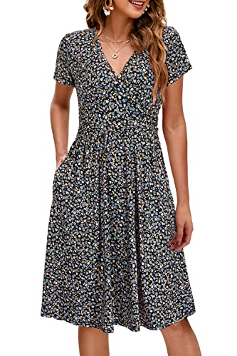 OUGES Damen V-Ausschnitt Kurzarm Sommer Blumen Umstandskleider Stillkleid mit Taschen(Floral C,XXL) von OUGES