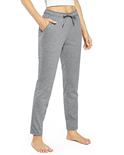 OUGES Damen Jogginghose Yoga Hose Baumwolle Sporthose Lang Freizeithose Trainingshose mit Taschen für Frauen(Grau,XL) von OUGES