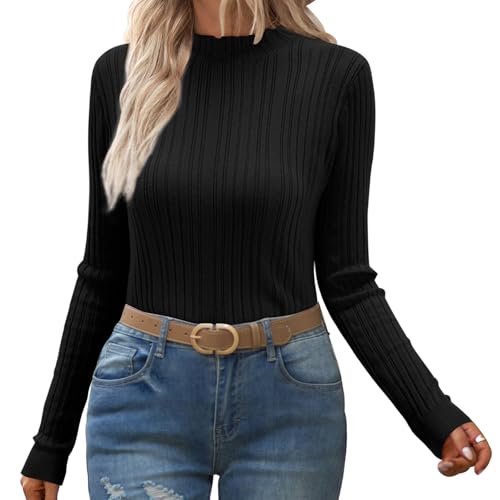 OUGES Rollkragenpullover Damen Schwarz Pullover Langarmshirt Winterpullover Turtleneck Pulli Herbst Winter Strickpullover von OUGES