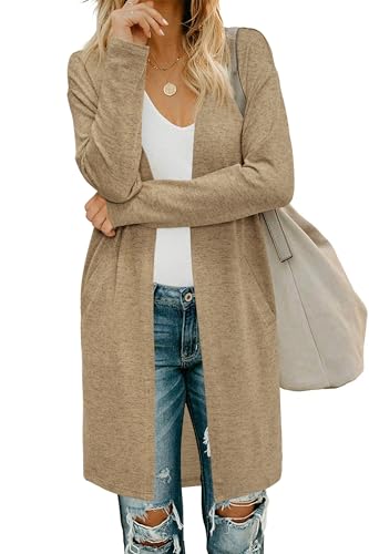 OUGES Strickjacken füR Damen Lang Cardigan Elegante Leicht Strickjacke Herbst Strickjackenpullover mit Taschen XXL von OUGES