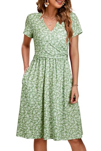 OUGES Sommer Damen Stillkleid V-Ausschnitt Umstandskleid Festlich 2025 Mode Midikleid mit Taschen-S von OUGES