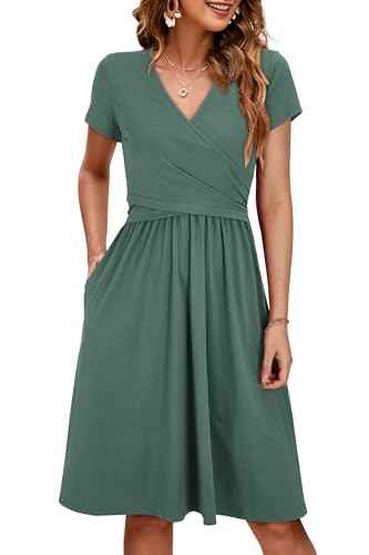 OUGES Sommer Damen Stillkleid V-Ausschnitt Umstandskleid Festlich 2025 Mode Midikleid mit Taschen-S von OUGES