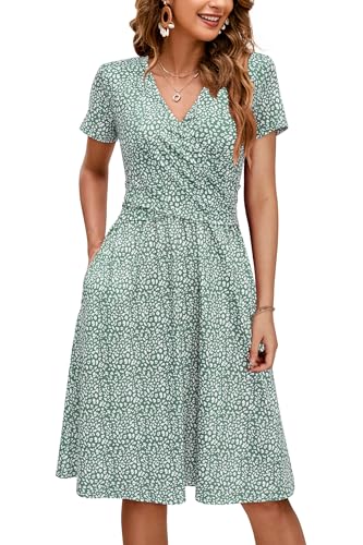 OUGES Sommer Damen Stillkleid V-Ausschnitt Umstandskleid Festlich 2025 Mode Midikleid mit Taschen -XL von OUGES