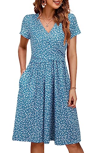 OUGES Sommer Damen Stillkleid V-Ausschnitt Umstandskleid Festlich 2025 Mode Midikleid mit Taschen-XXL von OUGES
