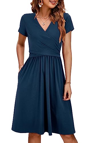OUGES Sommer Damen Stillkleid V-Ausschnitt Umstandskleid Festlich 2025 Mode Midikleid mit Taschen-XXL von OUGES