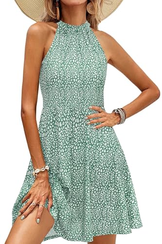 OUGES Sommerkleid Damen Knielang Neckholder Kleid Sommer Blumenmuster Elegant Cocktailkleid von OUGES