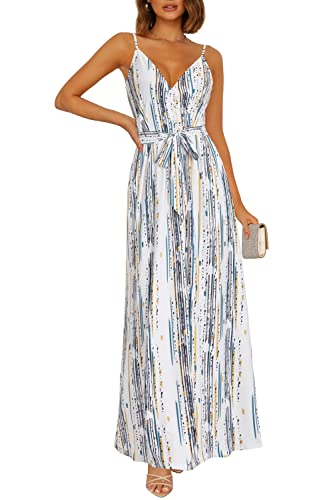OUGES Sommerkleid Damen Kurzarm V-Ausschnitt Kleider Casual Boho Kleid Maxikleid mit Taschen Partykleid(Floral-Z05, XL) von OUGES