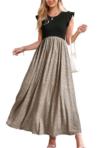 OUGES Sommerkleid Damen Lang Rüschen Maxikleid Elegant Sommer Kleid mit Taschen(Floral A,L) von OUGES
