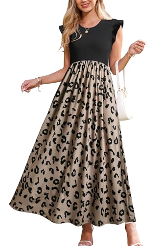 OUGES Sommerkleid Damen Lang Rüschen Maxikleid Elegant Sommer Kleid mit Taschen(Floral B,XXL) von OUGES