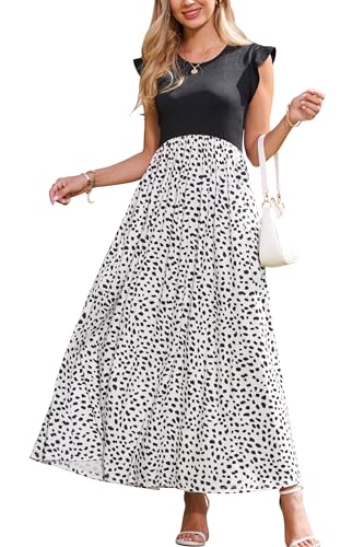 OUGES Sommerkleid Damen Lang Rüschen Maxikleid Elegant Sommer Kleid mit Taschen(Floral E,XL) von OUGES