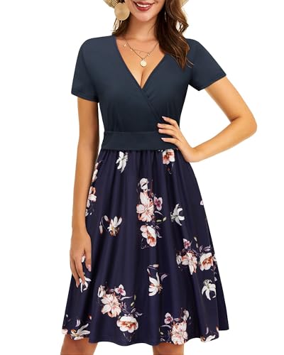 OUGES Sommerkleid für Frauen UK Kurzärmeliges Midikleid mit Taschen von OUGES