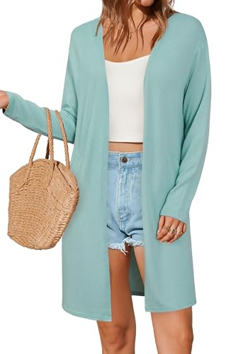 OUGES Strickjacken füR Damen Lang Cardigan Elegante Leicht Strickjacke Herbst Strickjackenpullover mit Taschen Mintgrün XL von OUGES