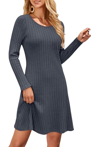 OUGES Strickkleid Damen Herbst A-Linien Langarm Pulloverkleid Rundhals Kleid für Winter Winterkleid von OUGES
