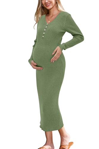 OUGES Umstandskleider Damen Herbst Stillkleid Maxi Elegant Schwarz Winterkleid Langarm Herbstkleid für Winter von OUGES