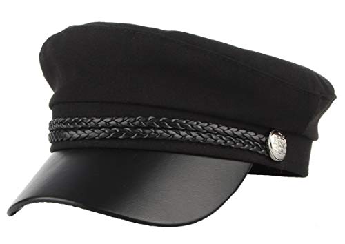 OUHO Damen Kapitänsmütze Schirmmütze Kapitän Hut Barett Mütze Visor mit Kordel Kappe Schwarz von OUHO