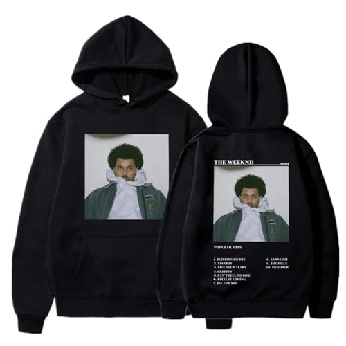 OUHZNUX Herren Hoodie Singer The Weeknd Print Neutrale Hoodies After Hours Geschenk Fan Lässiger Hoodie Damen Hip Hop Style Übergroßer Pullover Sweats XS-3XL-Black||XS von OUHZNUX