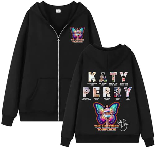OUHZNUX Hoodie Katy Perry Tour Reißverschluss Hoodie Unisex Harajuku Hip Hop Vintage Zip Up Hoodies Männer Bodywarmer Fleece Sweatshirts S-XXL-Black||l von OUHZNUX