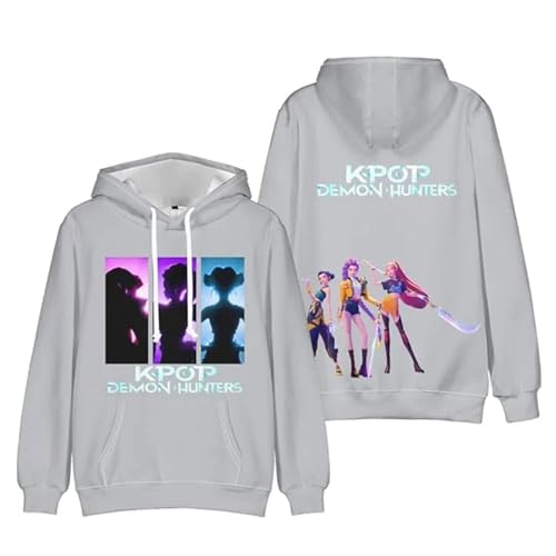 OUHZNUX Kapuzenpullover K-Pop De-mon H-Hunters Merch Hoodie Vintage Mode Pullover Unisex Hip Hop 3D Gedruckt Übergröße Langarm Sweatshirt Für Frauen Männer XXS-4XL-Grey||x_l von OUHZNUX