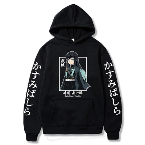 OUHZNUX Lustiger Hoodie Demon Slayer Damen Hoodies Übergroßes Sweatshirt Harajuku Anime Muichiro Tokito Bedruckter Kapuzenpullover Mädchen Pullover XS-3XL-Black||XS von OUHZNUX