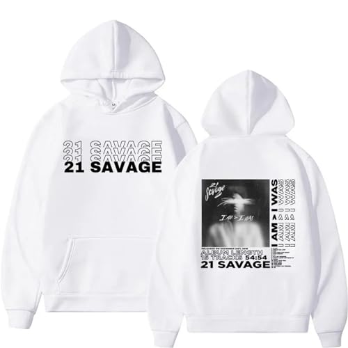 OUHZNUX Rapper Classic Hoodie 21 Savage I Am I was Album Sweatshirt Männer Frauen Mode Hip Hop Street Hoodie Retro Casual Bequemer Pullover Kordelzug Hoodie XS-3XL-Black||XS von OUHZNUX