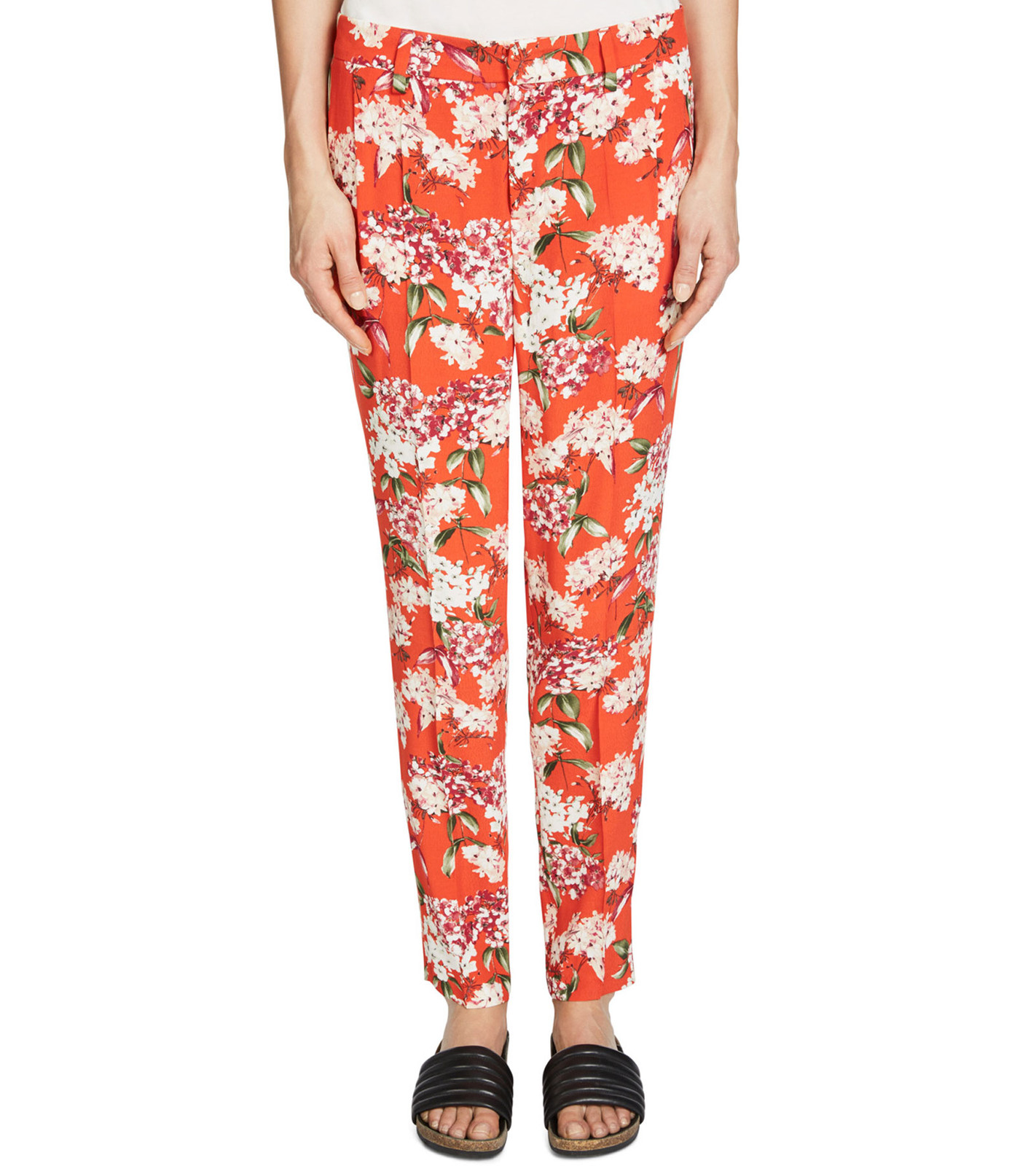 OUI Stoff-Hose elegante Damen Sommer-Hose mit Blumen-Print Neon Rot von OUI