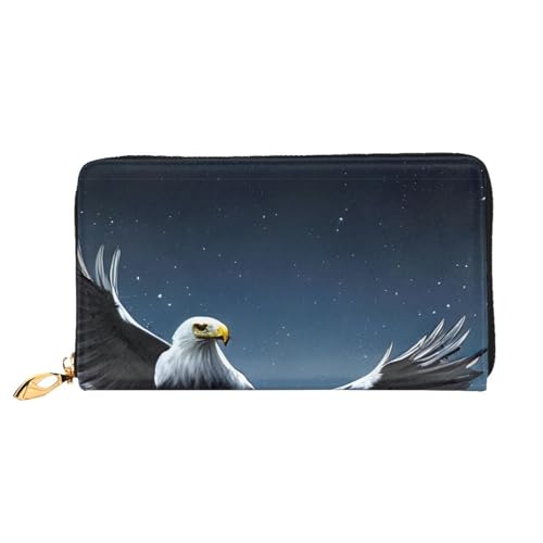OUInbvv Adler unter den Sternen Handgeldbörse mit Metall-Reißverschluss, Passbuch und Scheckhalter, weiches, leichtes Design, Fächer von OUInbvv