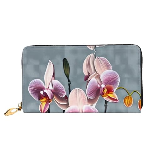 OUInbvv Blooming Orchids Handgeldbörse mit Metall-Reißverschluss, Passbuch und Scheckhalter, weiches, leichtes Design, Fächer von OUInbvv