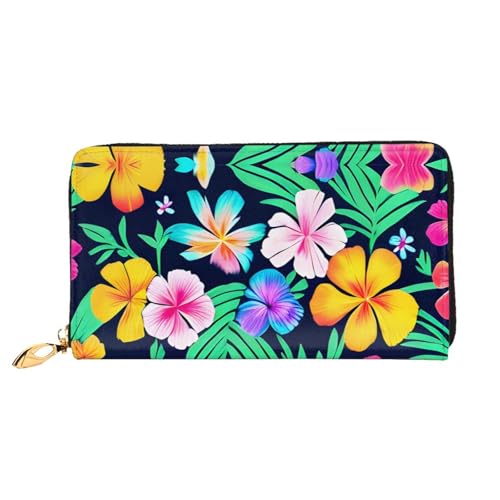 OUInbvv Bunte Blumen Handgeldbörse mit Metall-Reißverschluss, Passbuch und Scheckhalter, weiches, leichtes Design von OUInbvv
