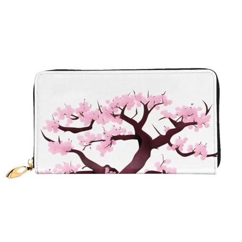 OUInbvv Cherry Blossoms Tree Handgeldbörse mit Metall-Reißverschluss, Passbuch und Scheckhalter, weiches, leichtes Design von OUInbvv