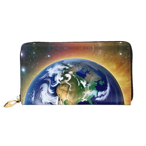 OUInbvv Cosmic Earth Handgeldbörse mit Metall-Reißverschluss, Passbuch und Scheckhalter, weich, leicht, Design Fächer von OUInbvv